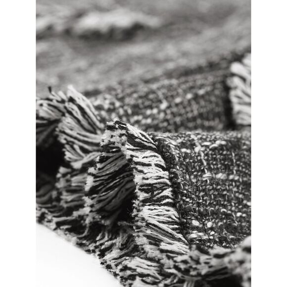 Tweed Shirt with Tassel Cropped Length Short Sleeve Shirt Black - Picture 5 of 5